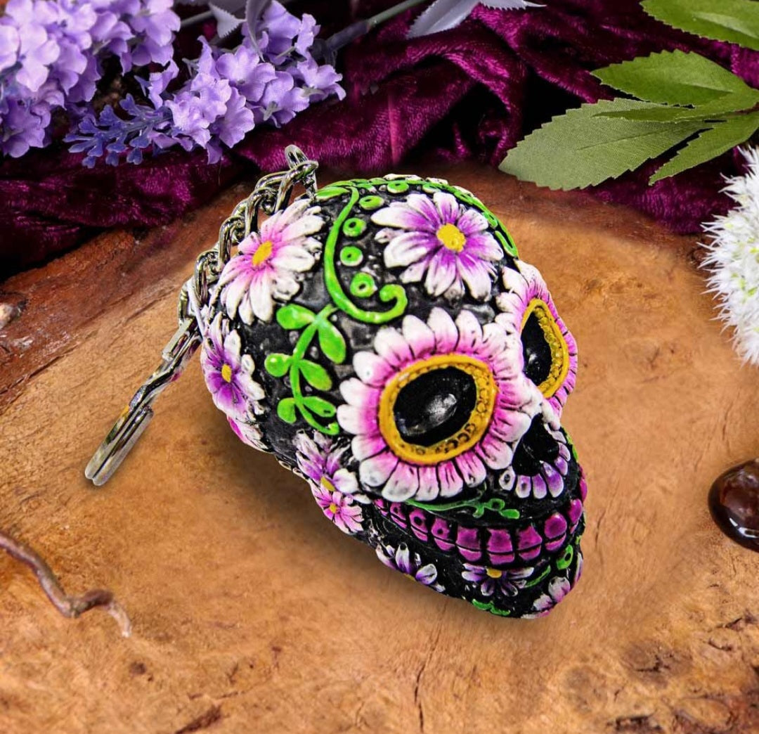 Sugar Petal Skull Keyring